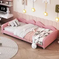 STILVORA Kinderbett 90×200 Schlafsofa mit Rückenarmlehne,Tagesbett als Gästebett,Multifunktionales Jugendbett mit Armlehnen,mit Matratze,Rosa