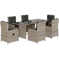 vidaXL 7-tlg. Garten-Essgruppe mit Kissen Hellgrau Poly Rattan