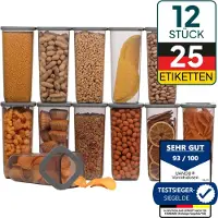 Uandu Vorratsdosen mit Deckel Luftdicht Set, BPA frei, Aufbewahrungsbox, Küchenorganizer, Vorratsbehälter Mehl Aufbewahrung Küche - 12x1750ml-Grau