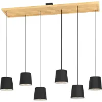 Eglo Hängelampe Camarioca, Pendelleuchte Esstisch 6-flammig, lange Esszimmerlampe aus Holz in Natur und Metal, Hängeleuchte mit E27