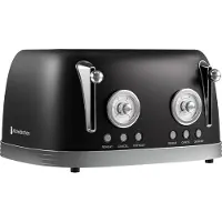 Kitchenbrothers Retro Toaster - Toaster - 6 Bräunungsstufen - 4 Extra Breite Schlitze - 815W - Schwarz