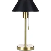 Beliani Tischlampe Schwarz und Gold mit Kegelschirm und Zugschalter Arbeitszimmer Modern