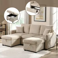 STILVORA Ecksofa Multifunktionale Polster-Sofa U-Form-Dreisitzer,Loungesofa mit Staufunktion,Sofa mit Schubladen und Hocker,Beige