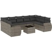 vidaXL 10-tlg. Garten-Sofagarnitur mit Kissen Grau Poly Rattan