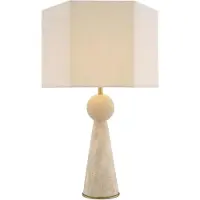 Casa Padrino Luxus Tischleuchte Beige / Antik Messing / Creme 40 x 40 x H. 78,5 cm - Travertin Schreibtischleuchte mit sechseckigem Lampenschirm - Luxus Tischleuchten - Luxus Schreibtischleuchten