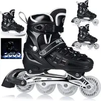 NILS NH10905 4in1 Inline-Skates mit schwarzen LEDs, Größe L (39–42), mit Abm. Extremer Hockeyläufer