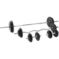 Gorilla Sports Hantelset - 108kg, Langhantelstange 170cm, SZ Curlstange 120cm, 18 Hantelscheiben, Gusseisen Gummiert, 2 Kurzhanteln 30mm, 8 Sternverschlüsse, Griff gerändelt - Gewichten