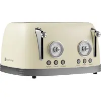 Kitchenbrothers Retro Toaster - Toaster - 6 Bräunungsstufen - 4 Extra Breite Schlitze - 815W - Beige