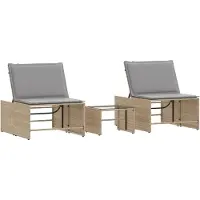 Syfax Sonnenliegen 2 Stk. mit Tisch Beige Poly Rattan