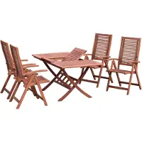 Merxx Gartenmöbelset Cordoba 5tlg., 4 Klappsessel, 1 Klappausziehtisch 110 (160) x 90 cm - Eukalyptus