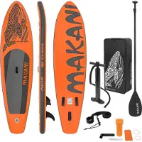 ECD-Germany Aufblasbares Stand Up Paddle Board Makani, 320x80x15 cm, Orange, PVC, bis 120 kg, Pumpe Tragetasche Zubehör