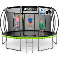 Hop-Sport Trampolin Outdoor - Ø 427 - Trampolin mit innenliegenden Sicherheitsnetz, gebogenen Netzstangen und Sicherheitszertifikaten - Komplettset
