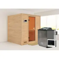 Karibu Sauna Innensauna Mojave Fronteinstieg Ofen 9 kW externe Strg easy 196x195x200 cm ohne Dachkranz mit Bronzierter Tür