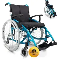 Mobiclinic Rollstuhl Faltbar Aluminium Leicht Manuell Mit Bremsen Klappbare und geteilte Rückenlehne Faltrollstuhl Blau Venecia