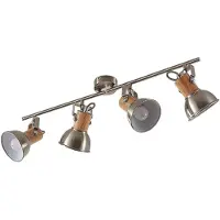 LINDBY Deckenleuchte Dennis mit Holz, 4-fl. , dimmbar, alu / grau / zink, für Küche, Metall, Modern, Strahler