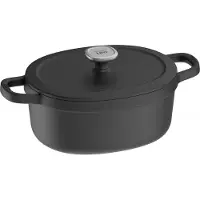 Berghoff Leo ovale Gusseisen Kasserolle mit Deckel, 27 cm, 4,8 L, Emaille Antihaft, Induktion, geeignet für Ofen, schwarz