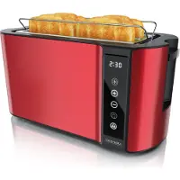 Arendo Toaster Wärmeisoliertes Doppelwandgehäuse, Display mit Restzeitanzeige, 2 lange Schlitze für 4 Scheiben, 1500 W, Touchpanel, Brötchenaufsatz, 7 Bräunungsgrade