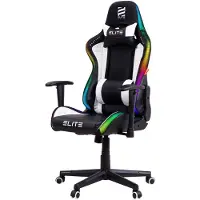 Elite Gaming Stuhl | Ergonomischer Bürostuhl - Schreibtischstuhl - RGB PC Gamer Racing Stuhl - Gaming-Stuhl - Gamer Sessel - Kopfstütze (Schwarz/Weiß)