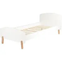 Möbilia Bett | Liegefläche 90 x 200 cm | inklusive Lattenrost | B 210 x T 95 x H 76 cm | weiß / natur | 12020026 | Serie BETT