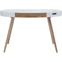 Miliboo - Vernetzter Multimedia-Schreibtisch aus weißem Glas und hellem Holz L120 cm HANDY