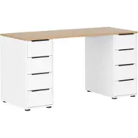 MÖBELPARTNER Schreibtisch Kangaroo | HxBxT 73x140x55,5cm | 8 Schubladen | Eiche/Weiß
