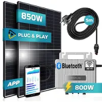 SUNNIVA 850W Balkonkraftwerk komplett Steckdose - ECOFLOW 800W Micro Wechselrichter, PV Solaranlage, 2x425W Solarmodule, 5m Kabel, WIFI, Bluetooth