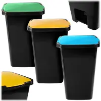 Kadax Treteimer 45 Liter, Mülleimer mit Pedal und Deckel, Abfalleimer für Mülltrennung (schwarz-grün + schwarz-gelb + schwarz-blau)