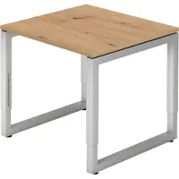 Bümö Schreibtisch Serie-R - Gestell: Silber, Nachbildung: Asteiche, Größe: 80 x 80 cm