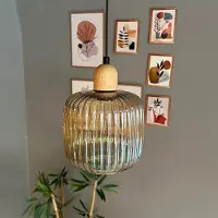 Bamyum Glas Honig Farbe Einzel Kronleuchter Dickes Holz Kopf Retro Pendelleuchte
