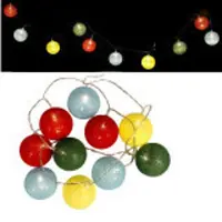 Linder Exclusiv GmbH LEX 10er Raffia LED Kugel-Lichterkette, Bunt