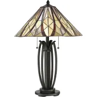 QUOIZEL Tiffany Victory Schreibtischlampe Bronze Glas Valiant 2 Lichter E27