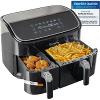 Sommertal Heißluftfritteuse HF DUAL 900 mit Doppelkammer | 9 Liter XXL Airfryer & Dörrgerät | 2850W | Digitales Touch Display