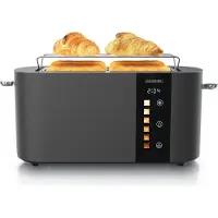 Arendo Toaster 4 Scheiben, Langschlitztoaster, Langschlitz, Edelstahl, 1500W, Display mit Restzeitanzeige, Brötchenaufsatz, Defrost Funktion, Wärmeisolierendes Gehäuse, Touch Display, Cool Grey