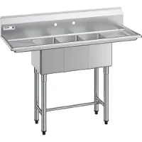 Vevor Spülbecken mit 3 Becken & 2 Abtropfflächen & Spritzschutz, Küchenspüle (1372 x 508 x 1097 mm), Küchenspüle für Restaurants Imbisswagen Privaten Gebrauch, Edelstahlspüle Silber