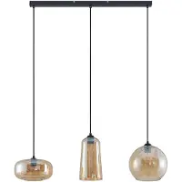LUCANDE Wilja 3 Pendelleuchte Amber - , Wilja, dimmbar, Orange, für Wohnzimmer, Glas, Vintage