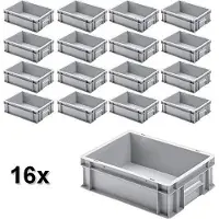 BRB-Lagertechnik 16x Euro-Stapelbehälter mit 2 Griffleisten, LxBxH 400x300x120 mm, 11 Liter, grau