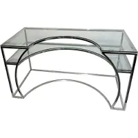 Casa Padrino Luxus Designer Schreibtisch Silber 140 x 70 x H. 75 cm - Metall Bürotisch mit Glasplatten - Computertisch - Luxus Designer Büro Möbel