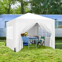 Yaheetech 3 x 3 m Pavillon verstellbarer Faltpavillon mit 4 Seitenwänden & Rolltasche UV-Schutz 50+ wasserdicht Weiß