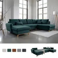 Miuform Scandic Lagom - Ecksofa mit Bettfunktion und Bettkasten U-FORM RECHTS - 312x202 cm - Türkis - Sofa Schlafsofa Couch