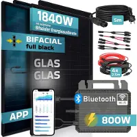 SUNNIVA 1840W Balkonkraftwerk BIFAZIAL FULLBLACK komplett Steckdose MARSTEK 800 Watt Wechselrichter, Komplettset 4x 460W PV Solaranlage Solarmodule