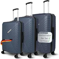 DELUKE 3tlg. Hartschalenkofferset mit Schloss KENDO - ABS Material | Hartschalenkoffer mit Rollen Trolley Koffer Reisekoffer Reisekofferset Gepäck Teleskopgriff, Blau