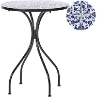 Beliani Gartentisch Schwarz u. Blau aus Metall Mosaik Muster ø 60 cm Rund Kaffeetisch Couchtisch Outdoor Terrassenmöbel Gartenmöbel Balkonmöbel