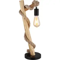 Globo Lighting Tischleuchte Metall schwarz matt, Holz Buche glänzend, Hanf braun, Kabel PVC schwarz, Wippschalter am Kabel, Richtung Lichtschein: abwärts, LxBxH: 190x165x535mm, exkl. 1x E27 60W 230V