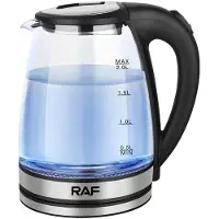 RAF Wasserkocher Glas mit LED-Beleuchtung Edelstahl Teekocher 2.0L 2000W BPA-Frei