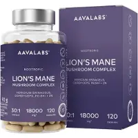 Aavalabs Lions Mane Mushroom Complex 18000 mg - Hericium Erinaceus Hochdosiert 30:1 Löwenmähne Pilz mit Reishi, Cordyceps & Zink - 120 Kapseln |