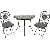 Degamo Gartenset Sitzgruppe Bistroset SIENA 3-teilig (2x Stuhl, 1x Wandtisch halbrund 45x90cm), Eisen schwarz +Nachbildung Mosaik grau/weiss