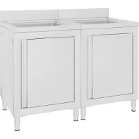DELUKE Spülschrank aus Edelstahl mit Aufkantung MEDO, 2x Becken Edelstahl Gastro-Spülschrank Spülenunterschrank, 120x60x96cm