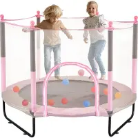 Vevor Kindertrampolin Outdoor-Trampolin Mini Freizeittrampolin 1545 mm für Kleinkinder Geburtstagsgeschenk Weihnachtsspielzeug für Kinder ab 3 Jahren Rosa