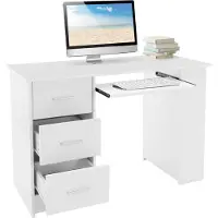 ML-Design Schreibtisch mit 3 Schubladen, 3 Regale und Tastaturauszug, 110x49x75 cm, Weiß, Stauraum, 3 Ablageflächen