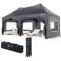 VOUNOT 3x6m Faltpavillon Pavillon Wasserdicht mit 6 Seitenwänden, Partyzelt Gartenzelt Grau